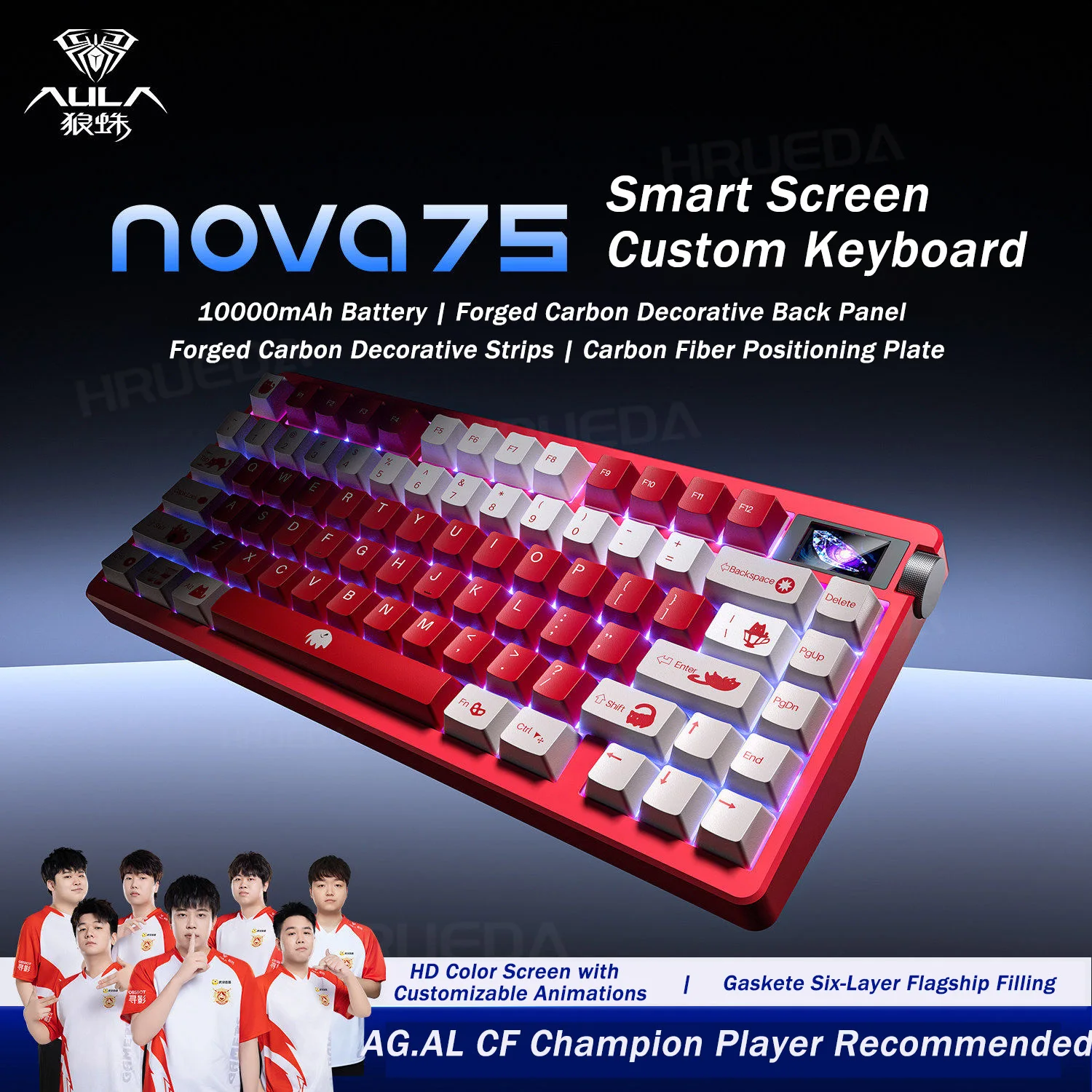 

AULA NOVA75 Mechanical Keyboard Wireless Tri-Mode BT 2.4G Hot Swap Customized Smart Screen with Knob for Gaming Office PC Gifts