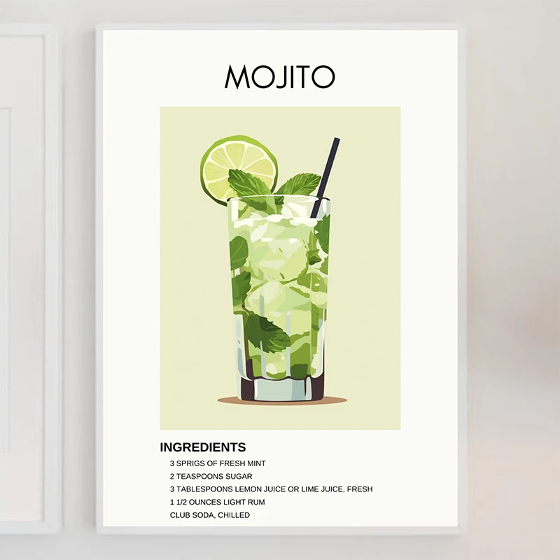 Minimalist Classic Cocktails Posters Mojito Pina Colada Prints Canvas Printing Modern Wall Art Picture for Bar Club Home Decor