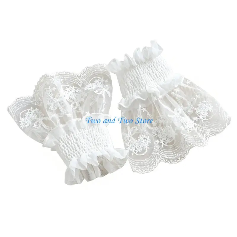 HX6F Nails Photography Wrist Cuffs Lightweight Floral Fabric With Elegant Lace