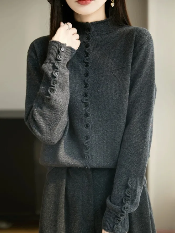 

Thiened Knitted Sweater Women's Autumn Winter Warmth Brand Direct S Clothing Button Design Old Money Sle Knitwear