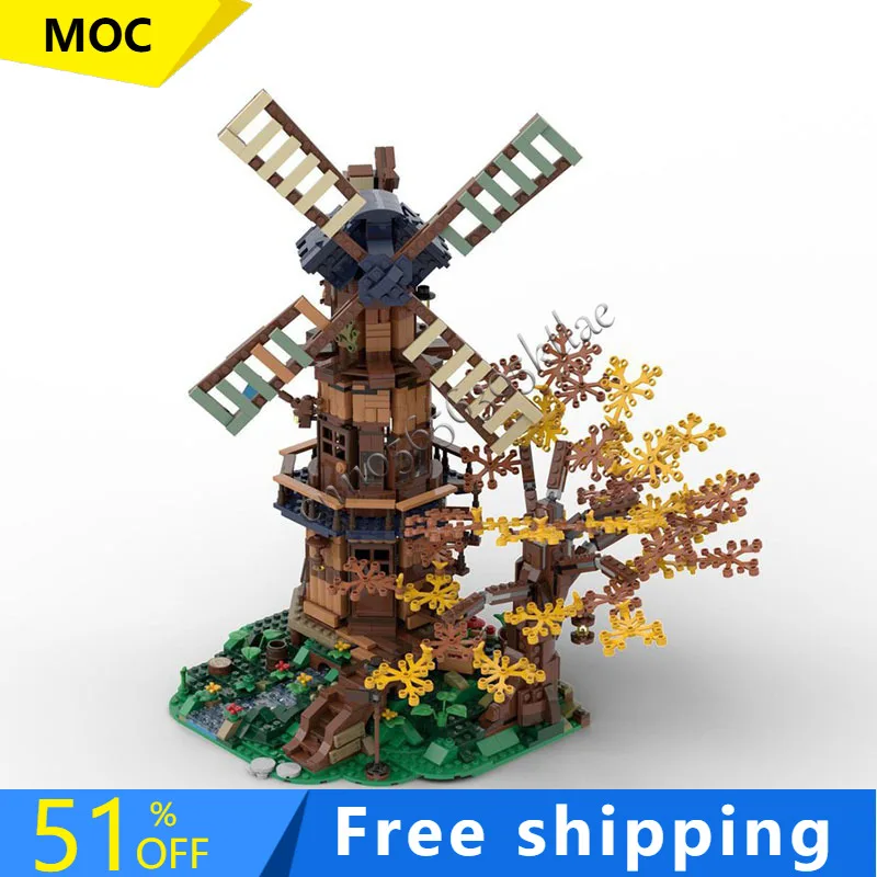 

1778 шт., серия Street View, MOC, горный млин, домики, строительный блок, модель, образовательный сборочный набор, игрушка для детей, праздничные подарки