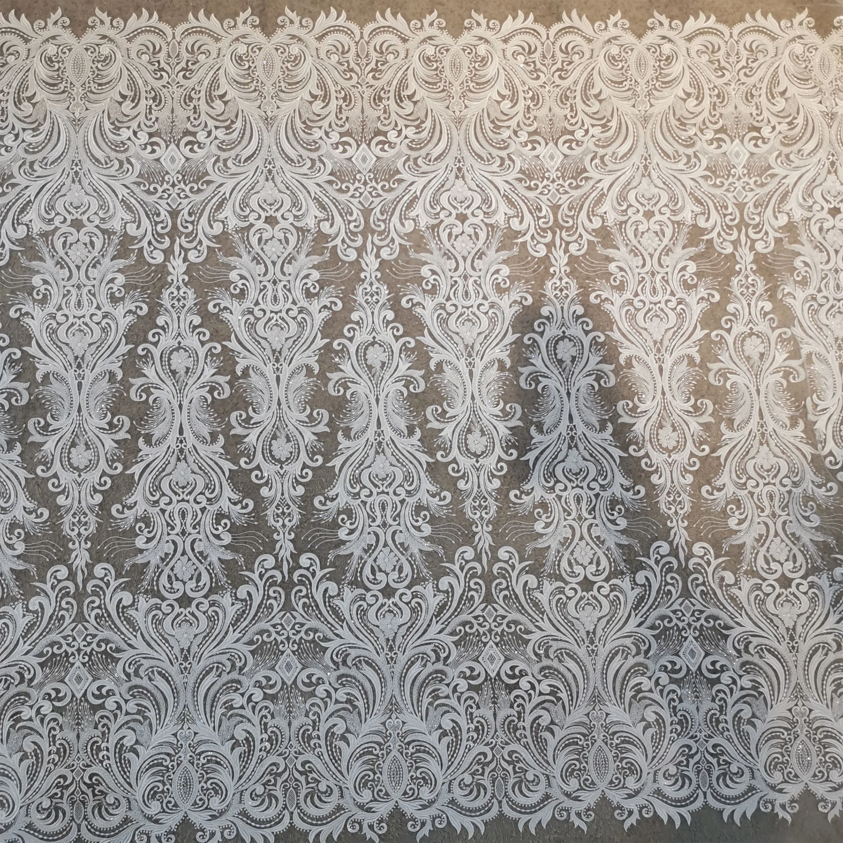 Ivory Heavy Hand-Beaded Lace Fabric with Center Motif Intricate All-Over Embroidery for Bridal Gown DIY Craft Supplies