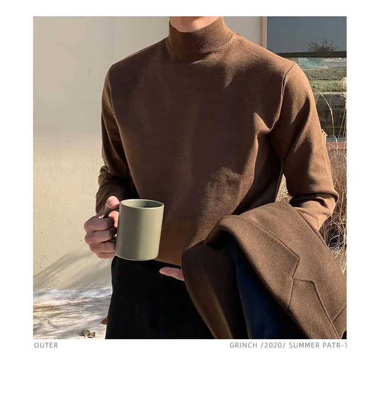 Half-turtleneck Sweater for Men, Long-sleeved Korean Style Trendy Knitted Sweater with Bottoming Shirt, Hong Kong Style Casual