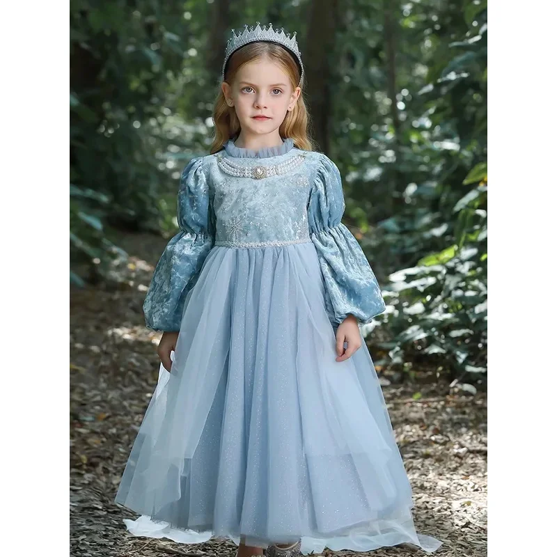 فستان عيد ميلاد فاخر للفتيات الصغيرات إلسا بأكمام طويلة من الشاش فساتين حفلات الأميرة الأنيقة للفتيات بعمر 2-10 سنوات @ 0Z*