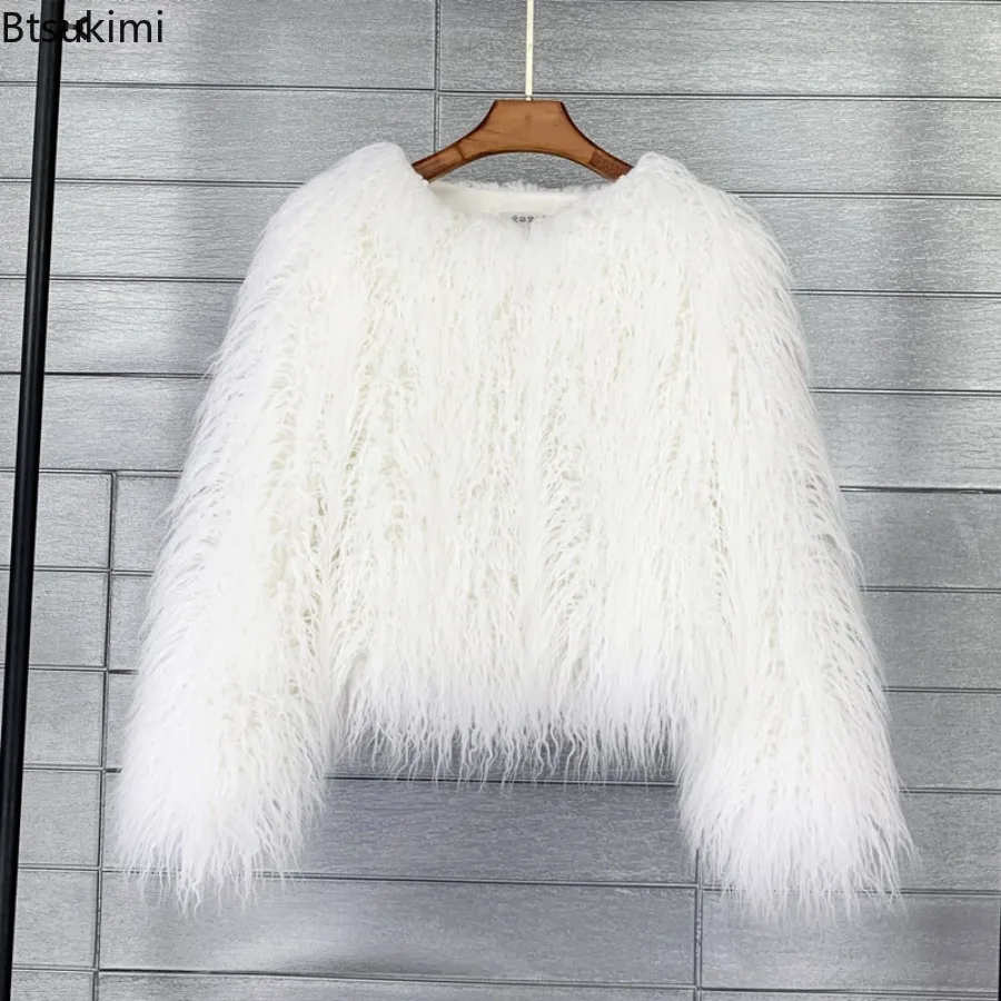 Dames pluizige bontjas kleurrijke streetwear nepbont jas Koreaanse stijl dameskleding schapenvacht jas korte mouw met lange mouwen