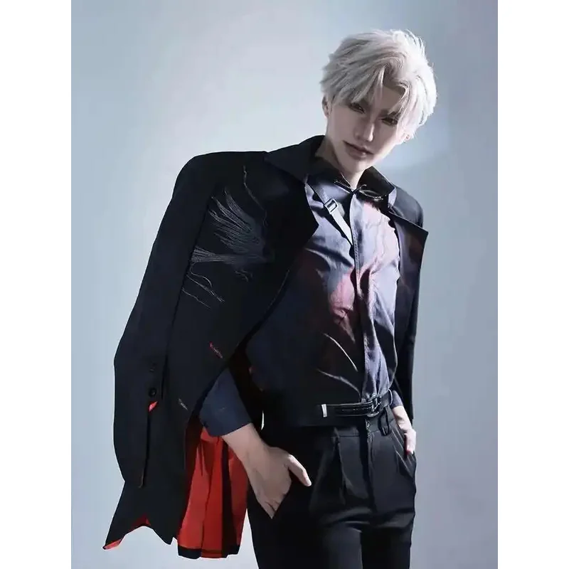 لعبة الحب والمساحة العميقة سيلوس لا هوادة له الفاتح تأثيري حلي الرجال شعر مستعار قرمزي الحجاب موحدة البدلة Onychinus حفلة الهالوين