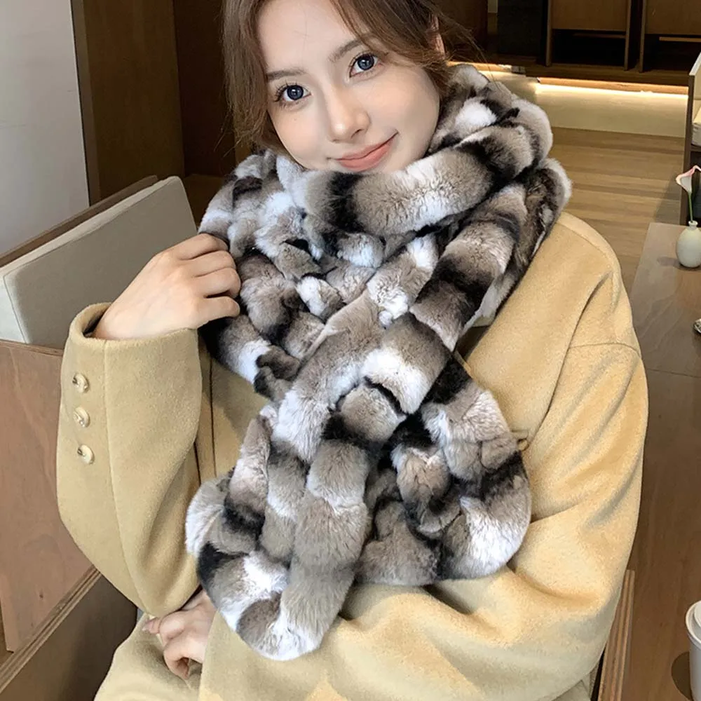 

Женский шарф из натурального меха кролика рекс, толстый теплый зимний длинный шарф из натурального меха, женский теплый шарф из натурального меха кролика рекс