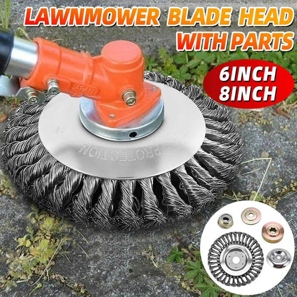 6/8/10 Inch Weed Brush Cutter Head Lawn Mower Universal Grass Trimmer Head Steel Wire Wheel Brush Disc Garden Trimmer Heads