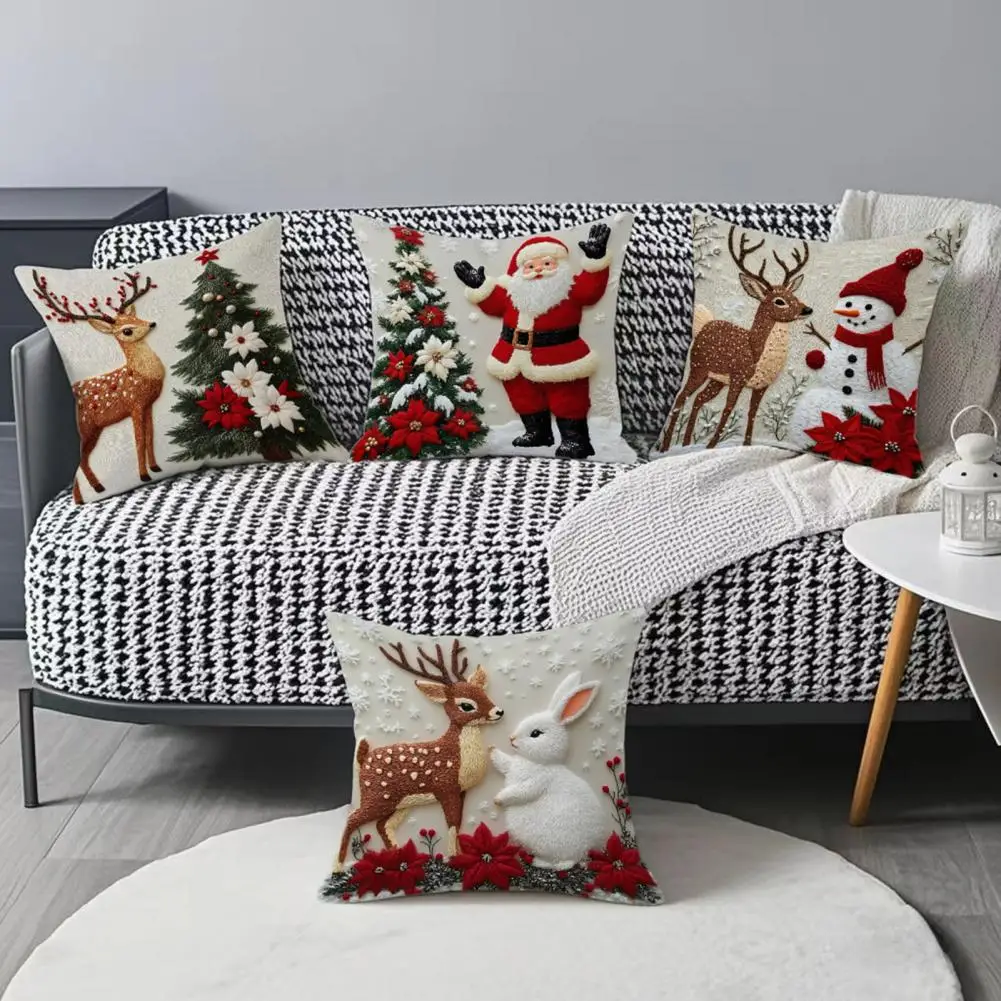 Christmas-themed Pillow Festive Christmas Pillow Cover Set with Santa Reindeer Snowman Designs 18x18 Inch for Home for Room