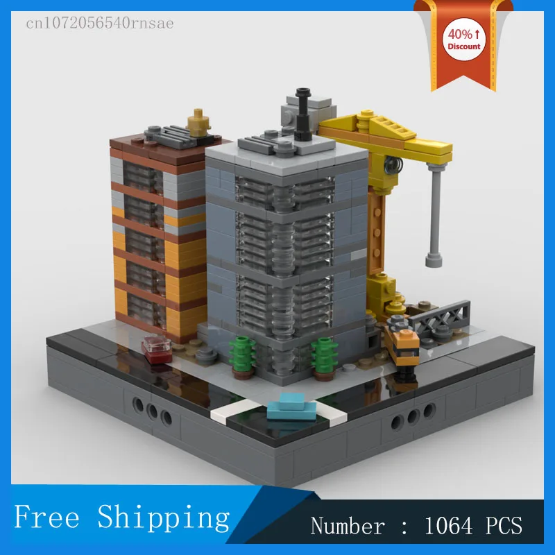 

MOC City Street View Architecture Micropolis Demolition Site With SkyScrapers Model Building Block Assembly Collection Toy Gifts