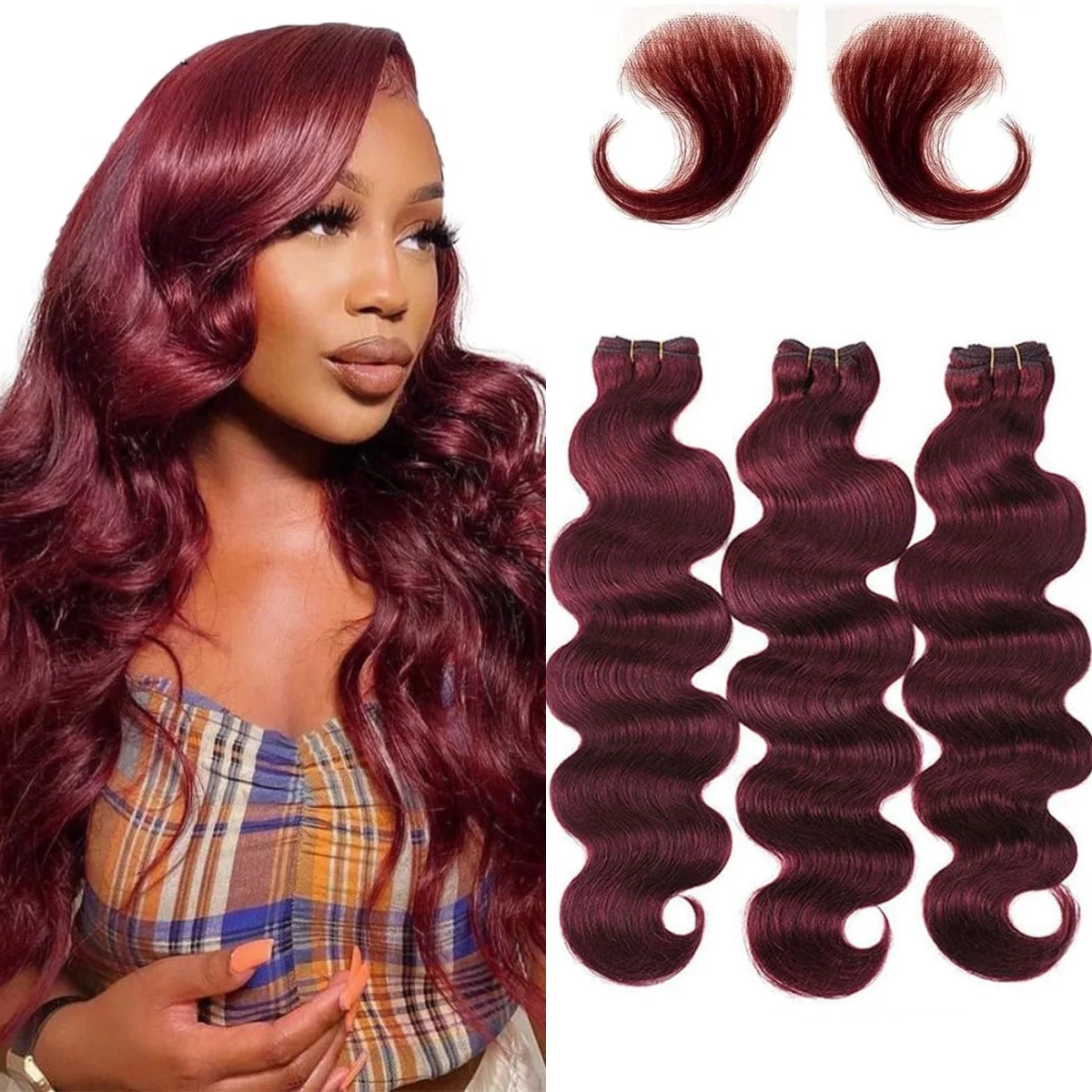 Wine Red Body Wave Human Hair Bundles 99J Body Wave Bundles Human Hair 3 Bundles 20 22 24 Inch 99J Red Bundles Hair Extensions