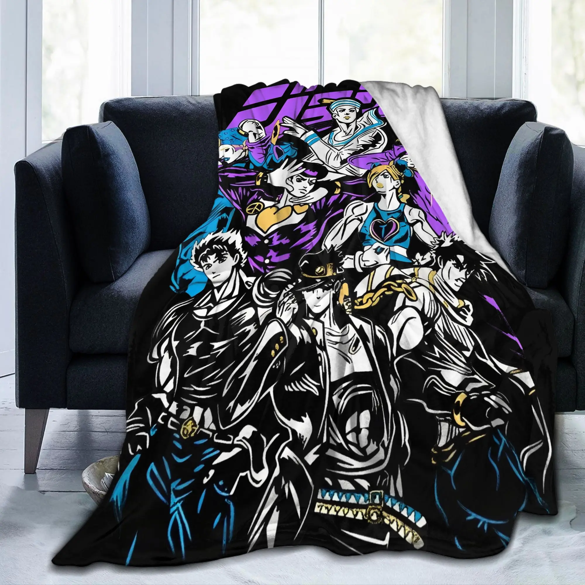 JoJo's Bizarre Adventure JJBA Anime Blankets Fleece Autumn Winter Jotaro Kujo Multi-function Thin Throw Blanket for Car