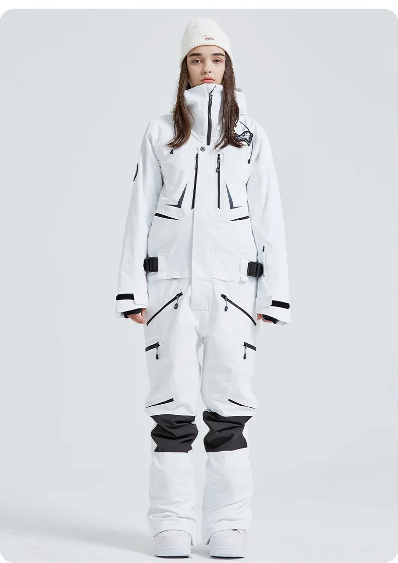 2024 breathable one piece ski suit snow winter wear baggy pocket zipper sportswear ski suit waterproof