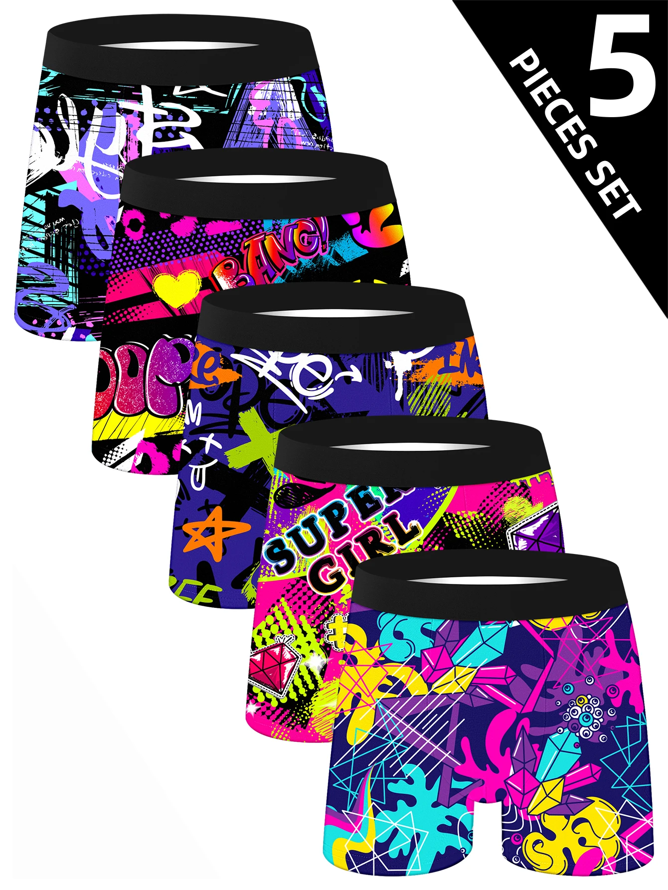 

Мужское нижнее белье из 5 шт., мягкие удобные высококачественные длинные шорты-боксеры, модные разноцветные крутые мужские трусы-боксеры