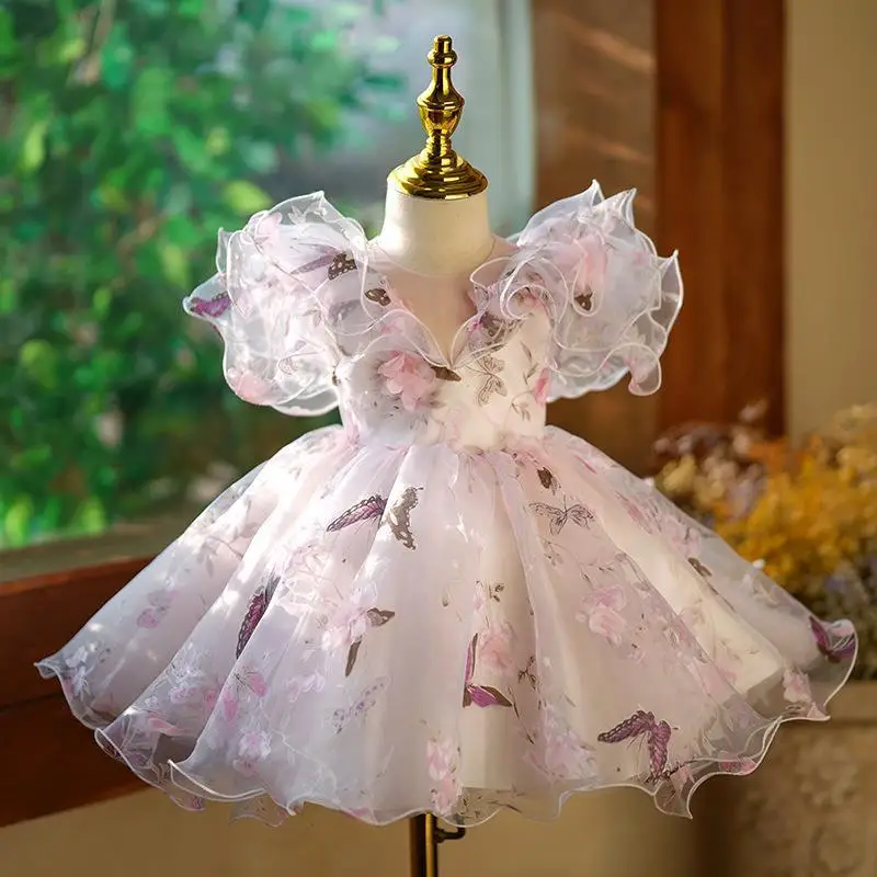 ชุดเดรสดอกไม้สําหรับงานแต่งงาน, การออกแบบโบว์, Fairy Princess Ball Gown, เด็กเสื้อผ้าวันเกิด, Baby Baptism, ใหม่