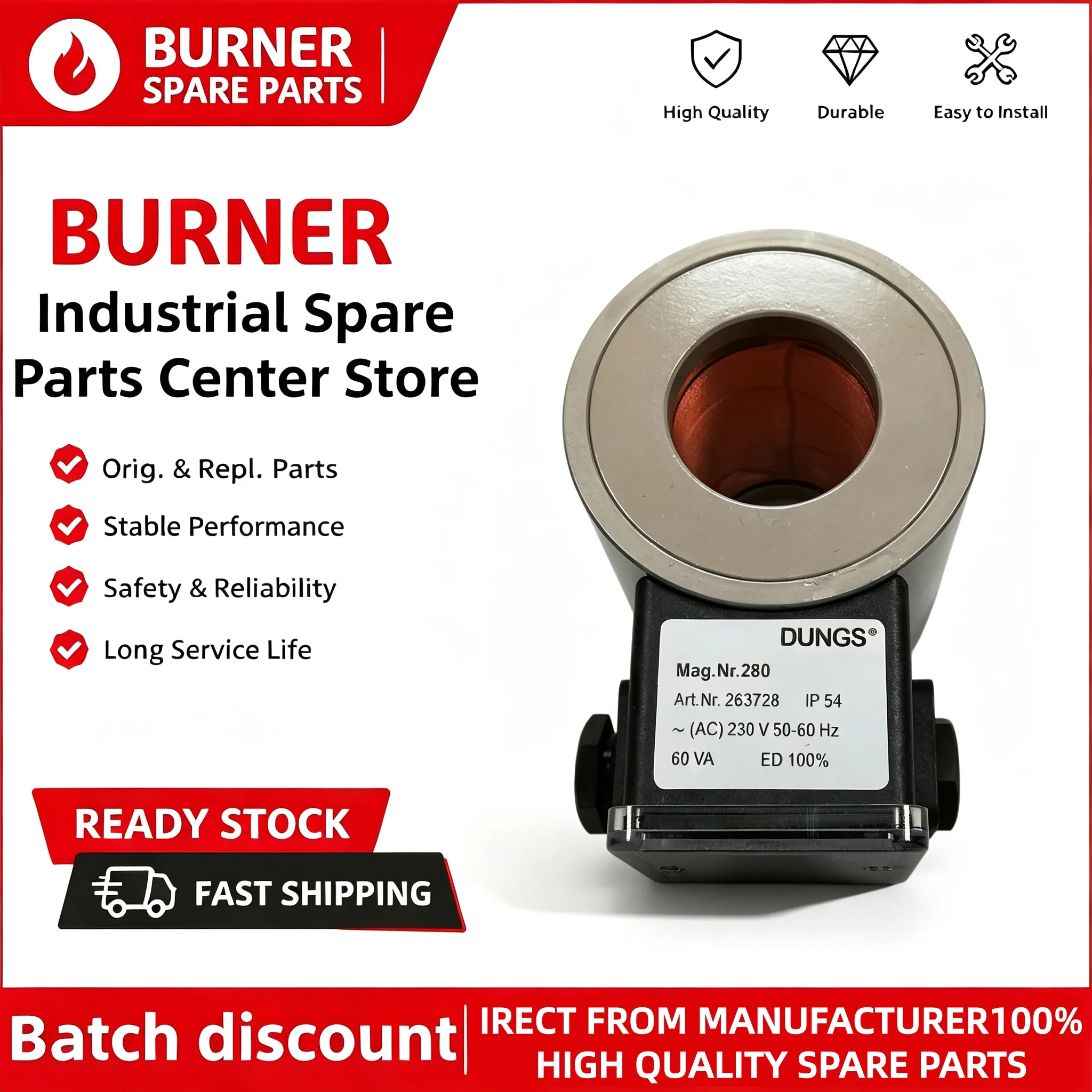Mag.Nr Series Gas Solenoid Valve Coil Mag.Nr100 Mag.Nr.200 Mag.Nr.280 Mag.Nr.300 Compatible OEM Gas Burner Boiler Control Replac