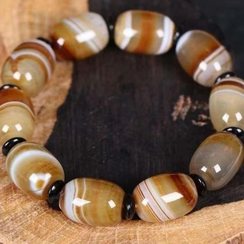 Sardonyx العقيق دائرة واحدة الغلاف الجوي على شكل حبة سوار مثل مجوهرات اليد العقيق الحرير