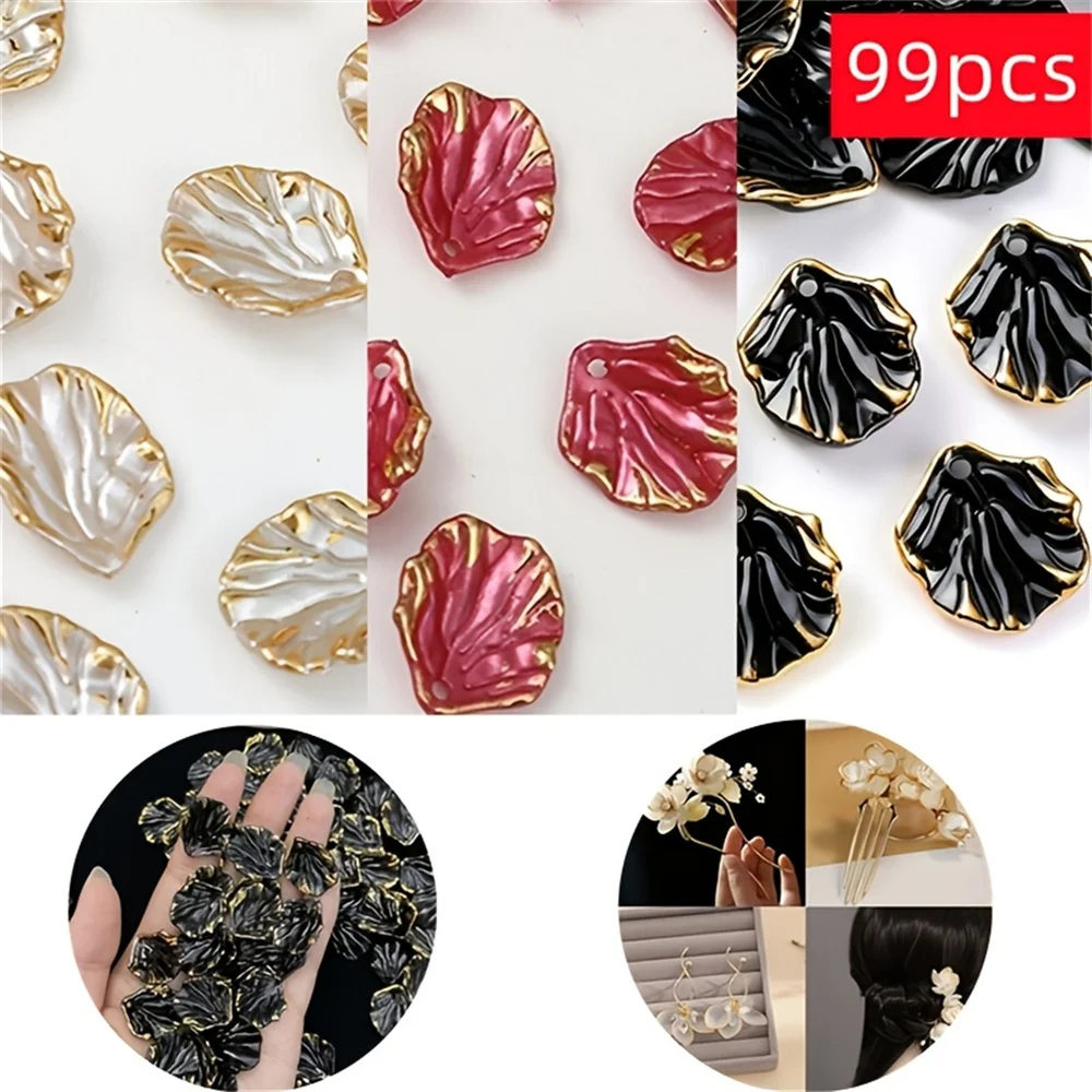 99pcs 15 * 20mm Acrylic Leaf Bead Petal Bead, Gold Red, Beige Black Leaf Shaped DIY Loose Bead Multi-Purpose Bead