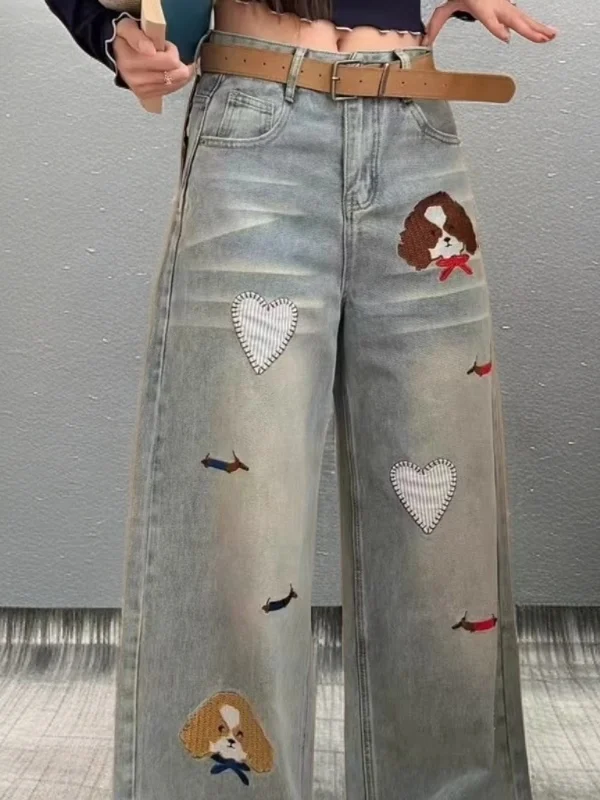 

High Waist Wide Leg Jeans Women's Spring Waed Denim Pants Embroidery Decorative Casual Sle Multi ket High Sensation