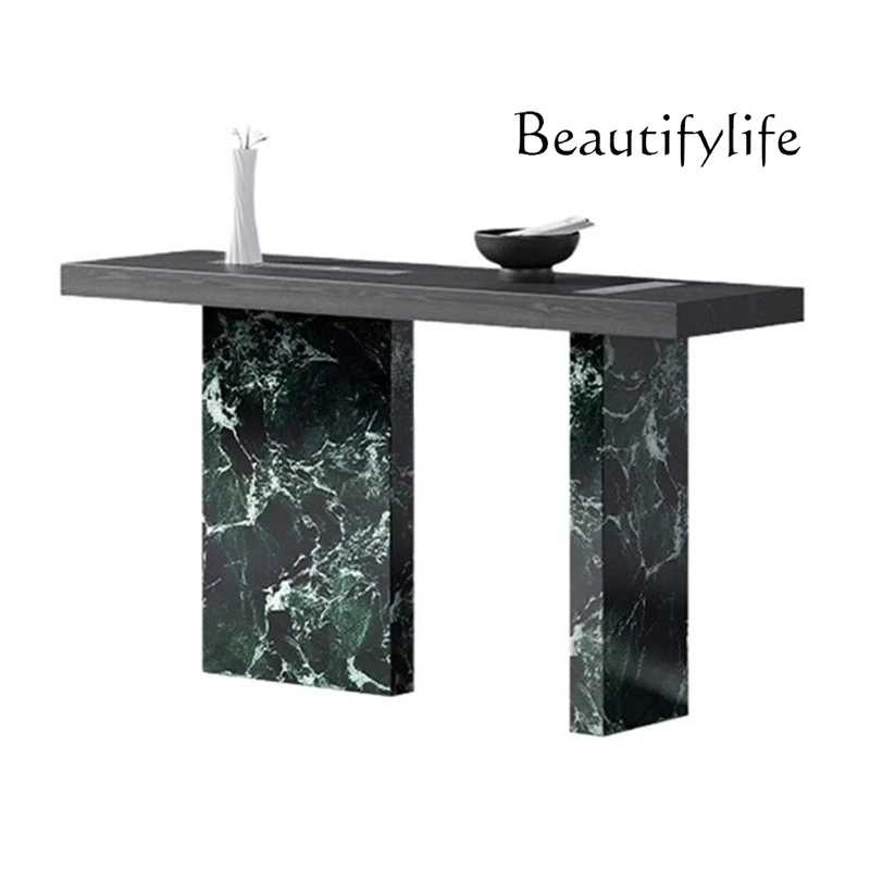 

Modern light luxury high-end rock slab entrance table decorative cabinet sales office model solid wood entrance platform