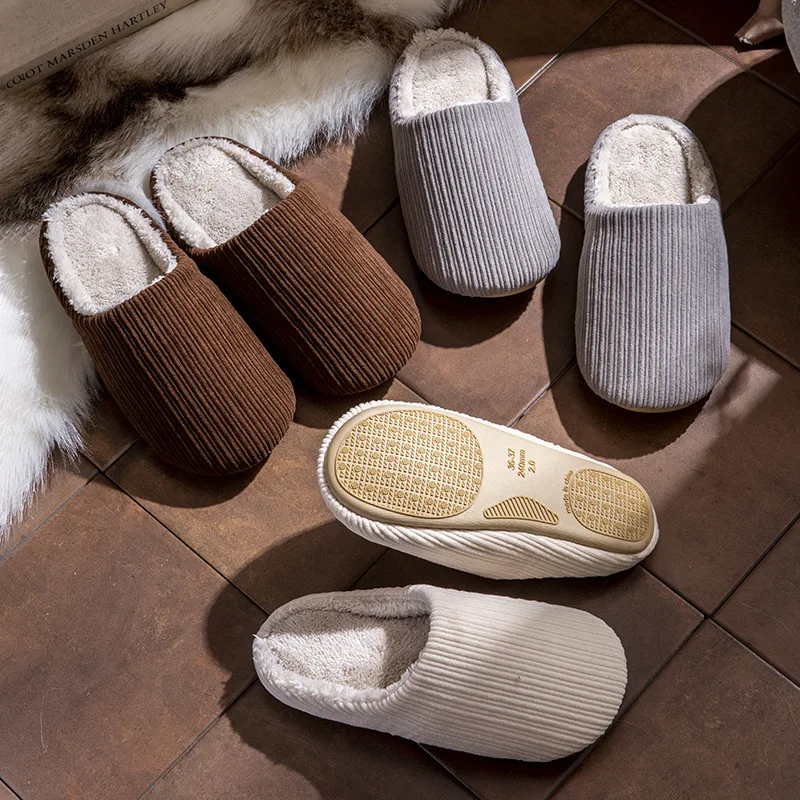 Couples Home Slippers 2025 Autumn Winter Unisex Silent Slippers Soft Sole Anti Slip Fleece Warm Floor Indoor Household Shoes
