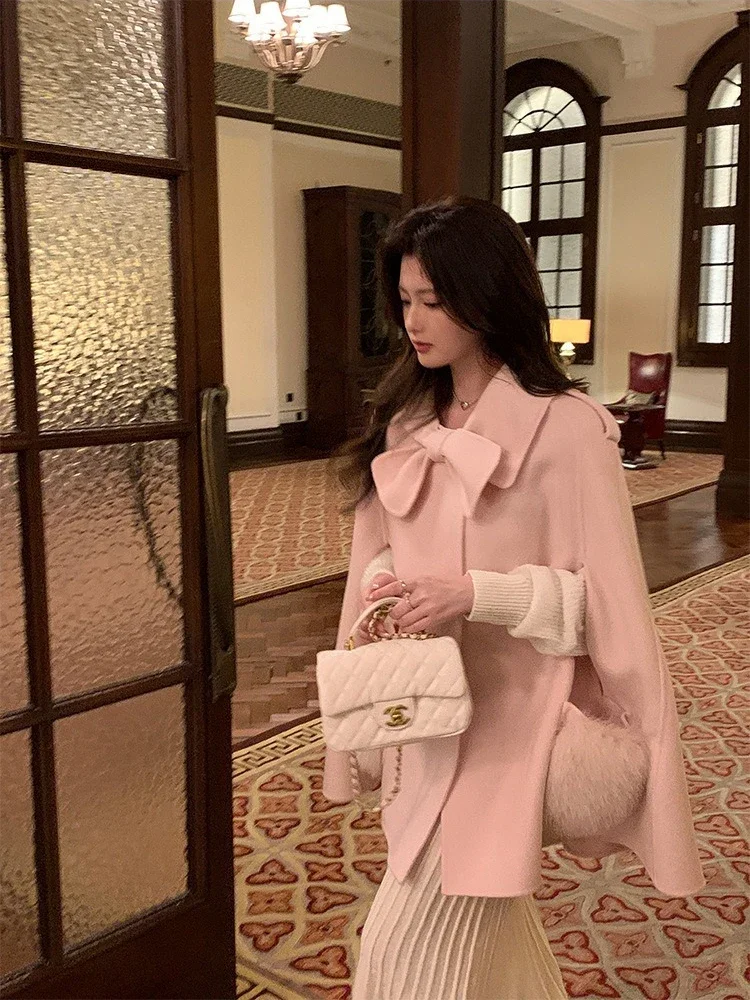 2025 nuovi vestiti autunno inverno Fahsion vera pelliccia di volpe mantello di lana scialle donna spessa calda giacca di lana di canzolano double-face