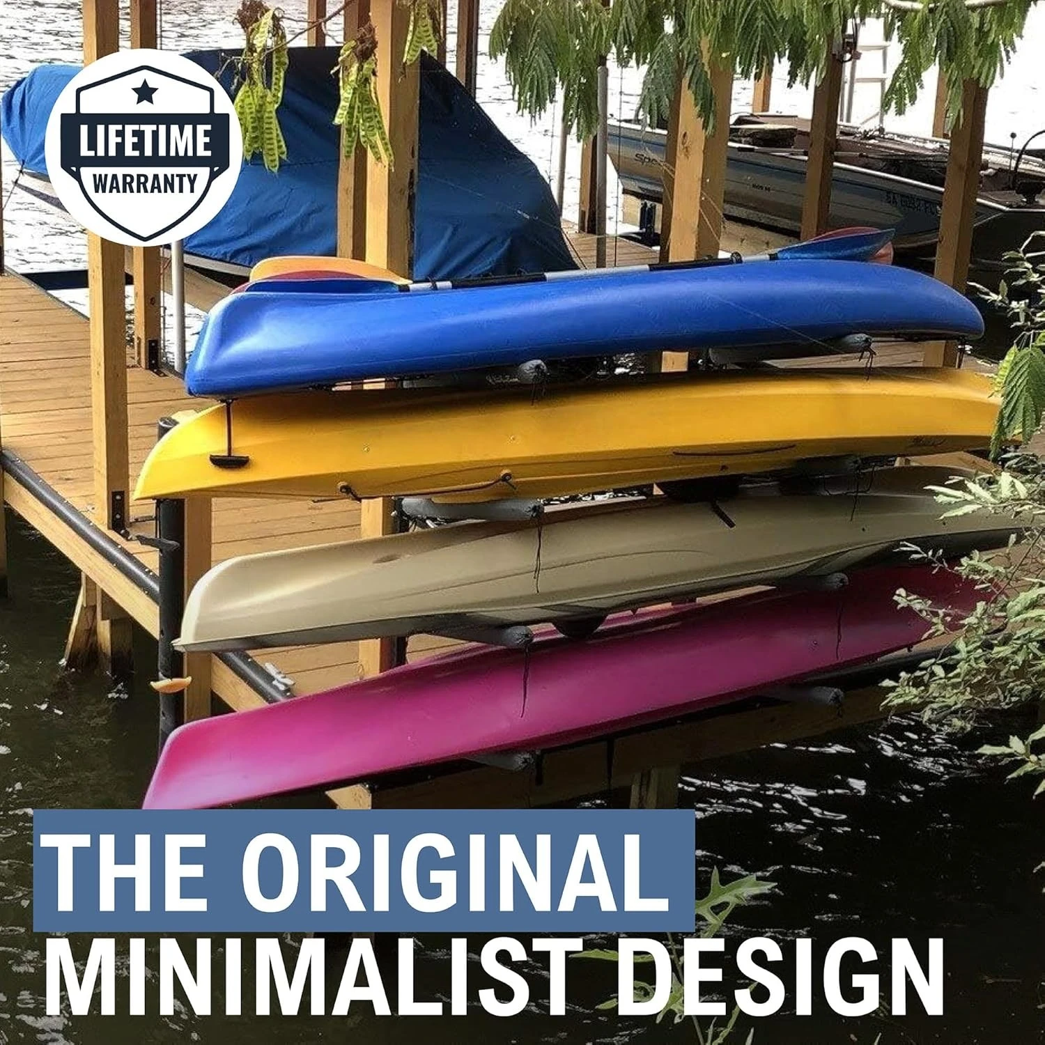 ZZZ- رف حائط - رف كاياك خارجي عالي التحمل يتسع لـ 4 قوارب، حامل للتخزين على الحائط قابل للتعديل، موفر للمساحة في الهواء الطلق