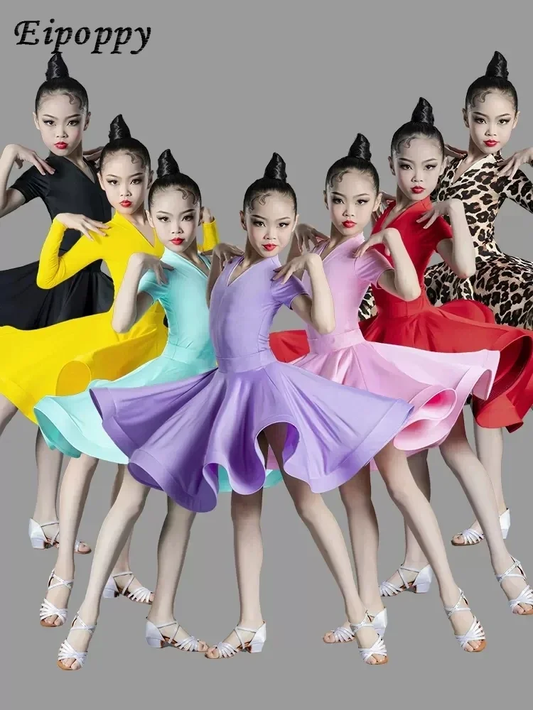 

Children's Latin Dance Costume for Professional Competition; Girls' Large Swing Dress; New Children's Latin Training Performance