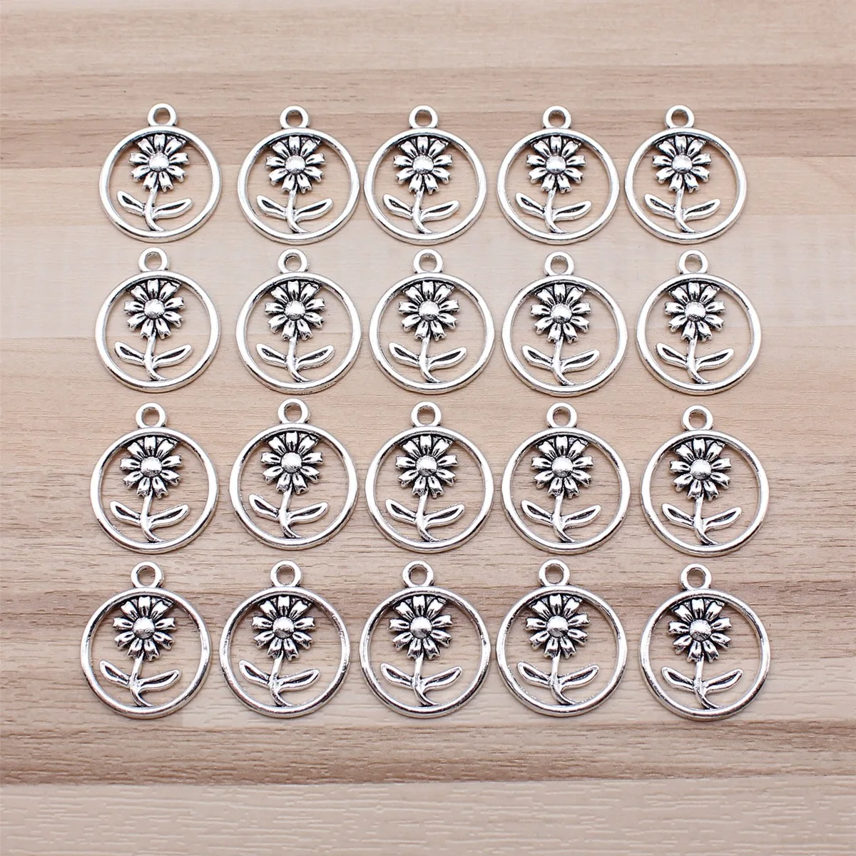 IFOCUS 20pcs/Lot Flower Charms For DIY Jewelry Making Zinc Alloy 17x21mm/0.67x0.83inch