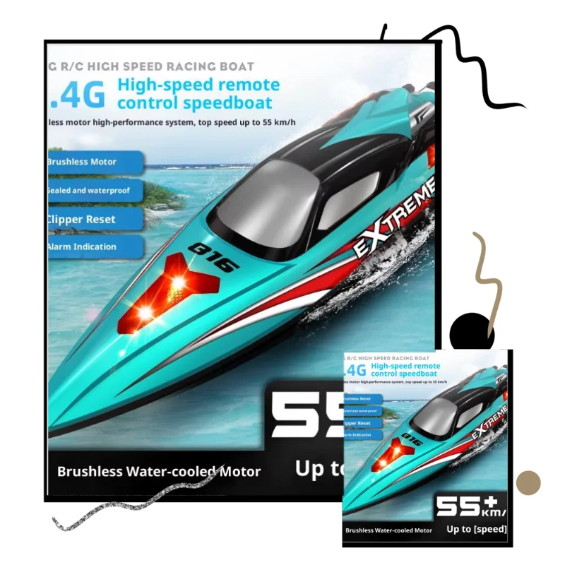 2.4 جرام 55 km/ساعة HXJRC HJ816 الصيد فرش RC قارب عالية السرعة مصباح ليد قارب سريع مقاوم للماء سباق السيارات الكهربائية نماذج اللعب #5