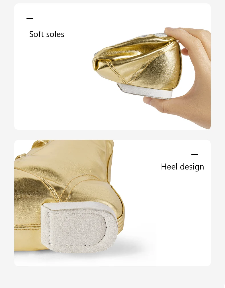 Tanzschuhe, Erwachsenen- und Kinder-Jazz-Tanzstiefel aus PU-Leder, Gold und Silber Schnürschuhe mit Weicher Sohle – Detail 5