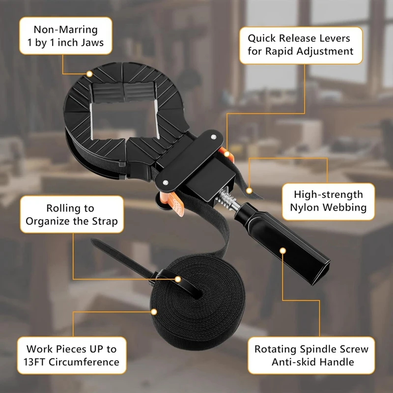 Quick Release Band Clamps Belt Clamps For Woodworking, Adjustable Picture Frame Clamp Tool