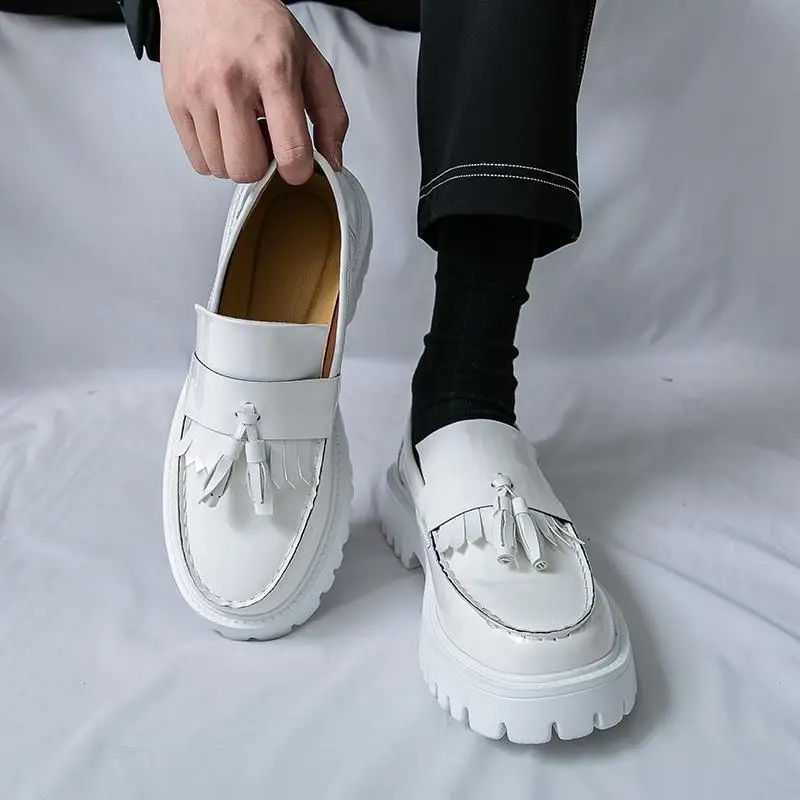Fashion Foreign Trade Men’s Thick Platform Block Toe Leather Shoes, Ultra Light Cross-Border Daily Casual Dress Shoes Full Size