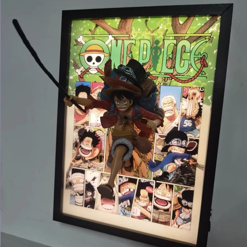 One Piece Luffy Ace Sabo Anime Figure Wall Light Painting Posters Frame 3D Anime Action Figure Painting Decorate In The Room