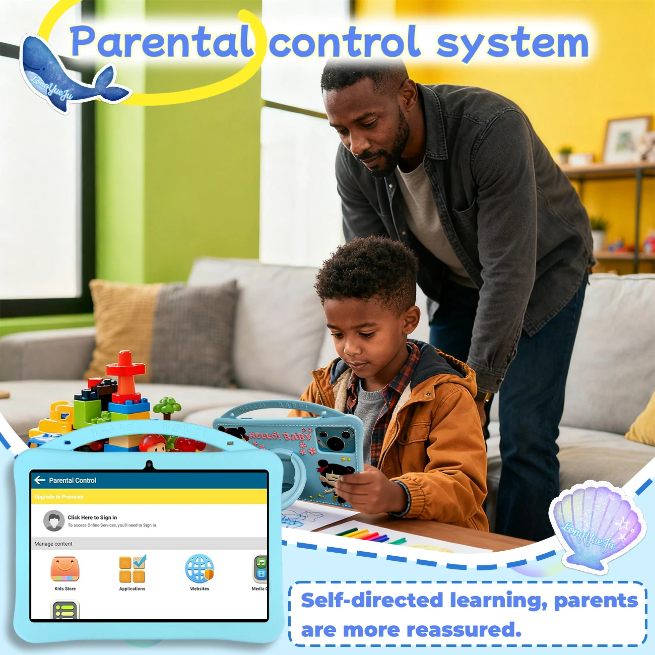 جهاز تعلم تعليمي 10.1 بوصة، أندرويد 13، برنامج تعليمي مثبت، كاميرات مزدوجة، 4+64 جيجابايت، مضاد للسقوط #4