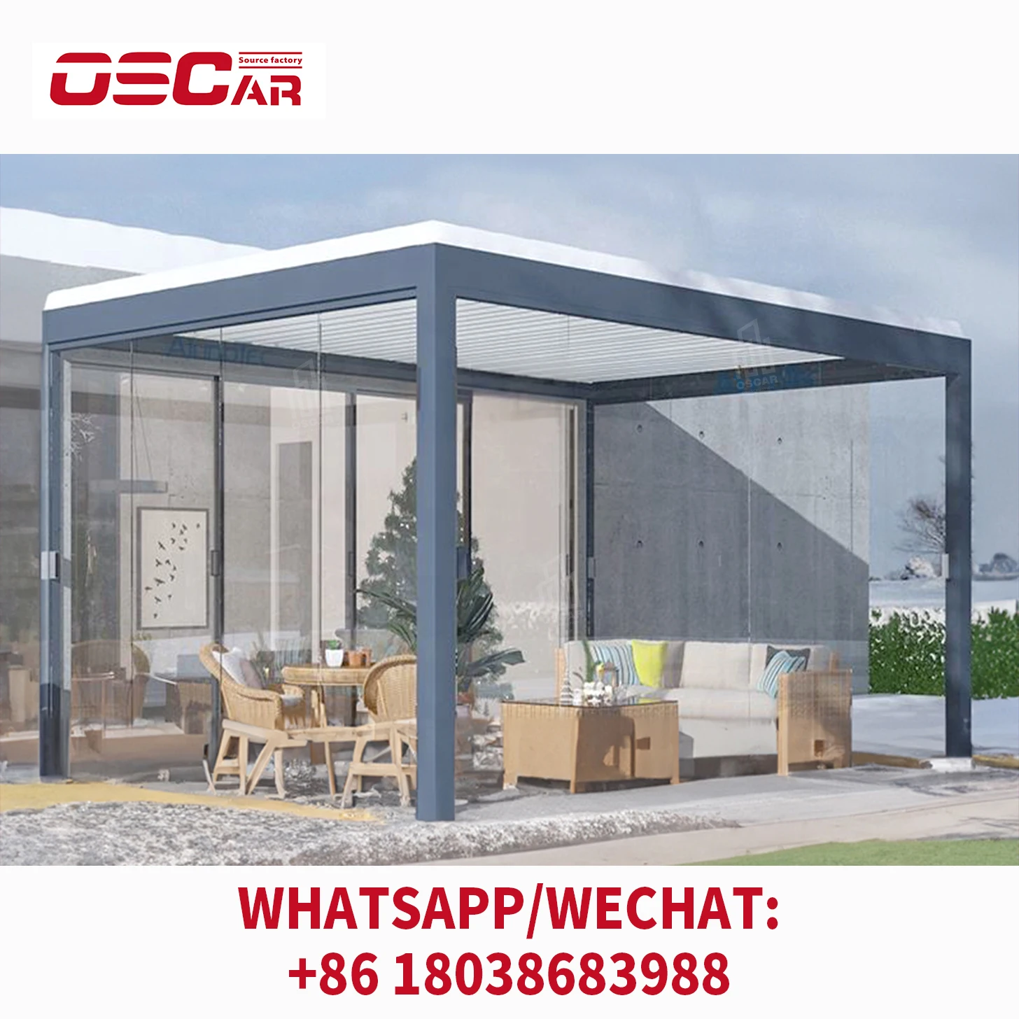 100% waterproof bioclimatic awning motorized cover louvre roof aluminum pergola with side screen