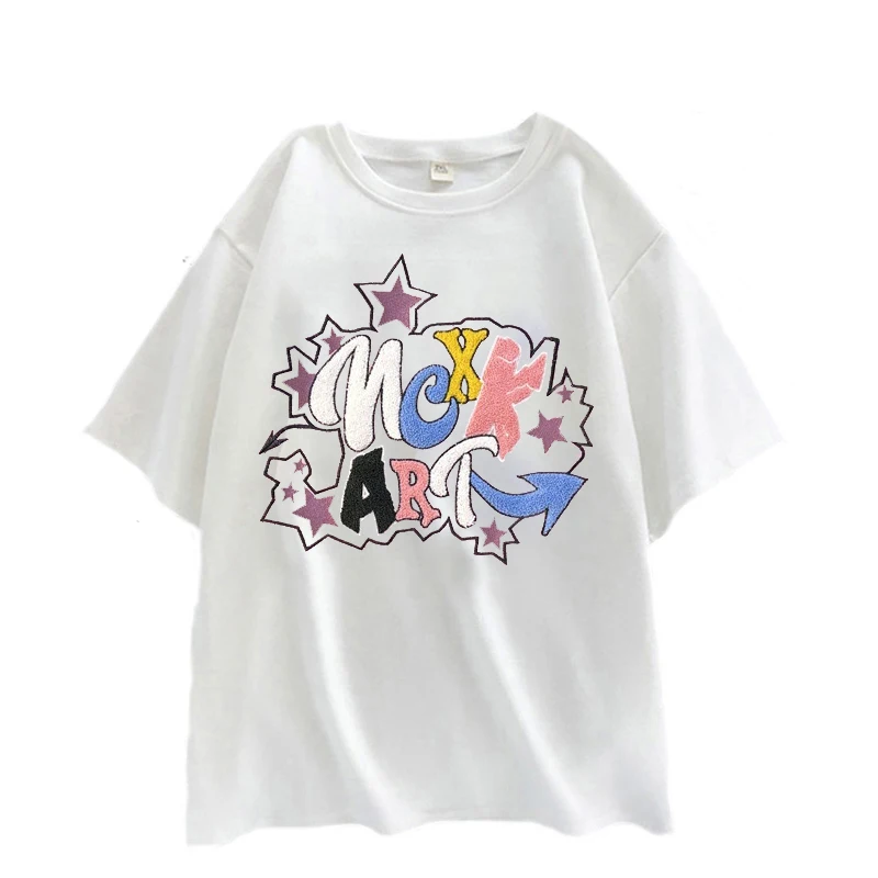 Harajuku New Funny Colorful Letters Graphic Printing Women T-shirts Fashion Casual Loose Oversize Short Sleeve Tops Tees Unisex