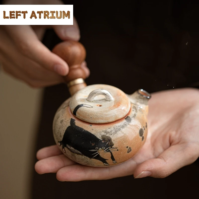 

Hand Painted Cat Ceramic Opening Kettle Chinese Pottery Teapot Tea Ceremony Set Milk Oolong Tea Jasmine Teaware Type