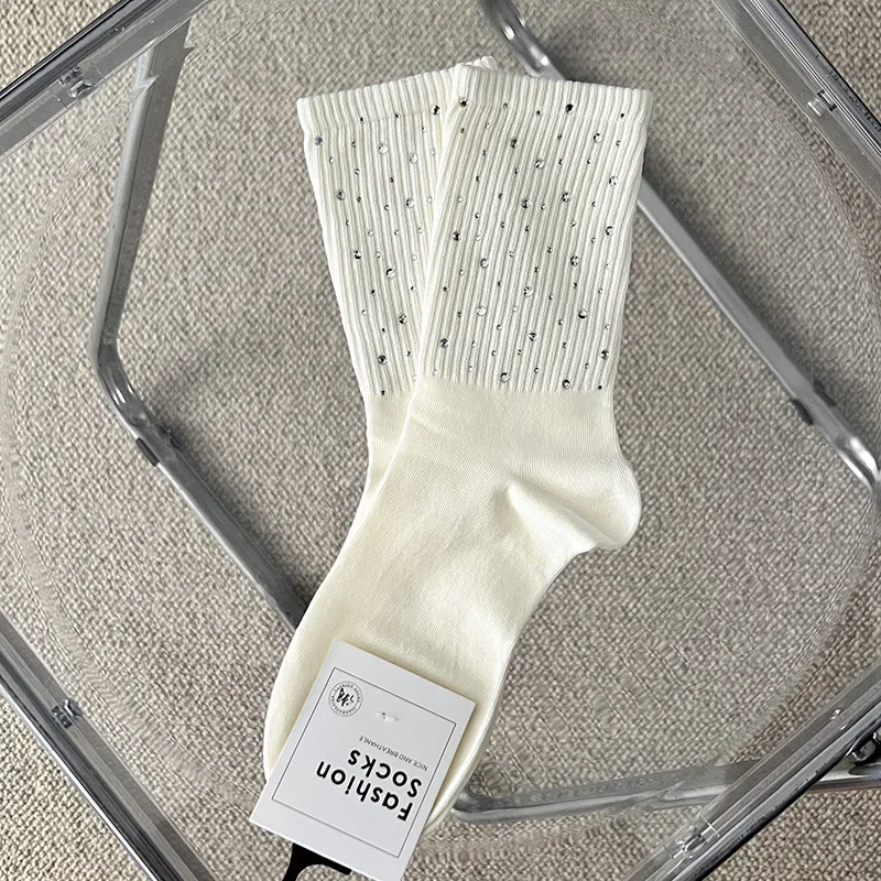 Womens Socks Embellished Little Rhinestone Cluster Crew Socks