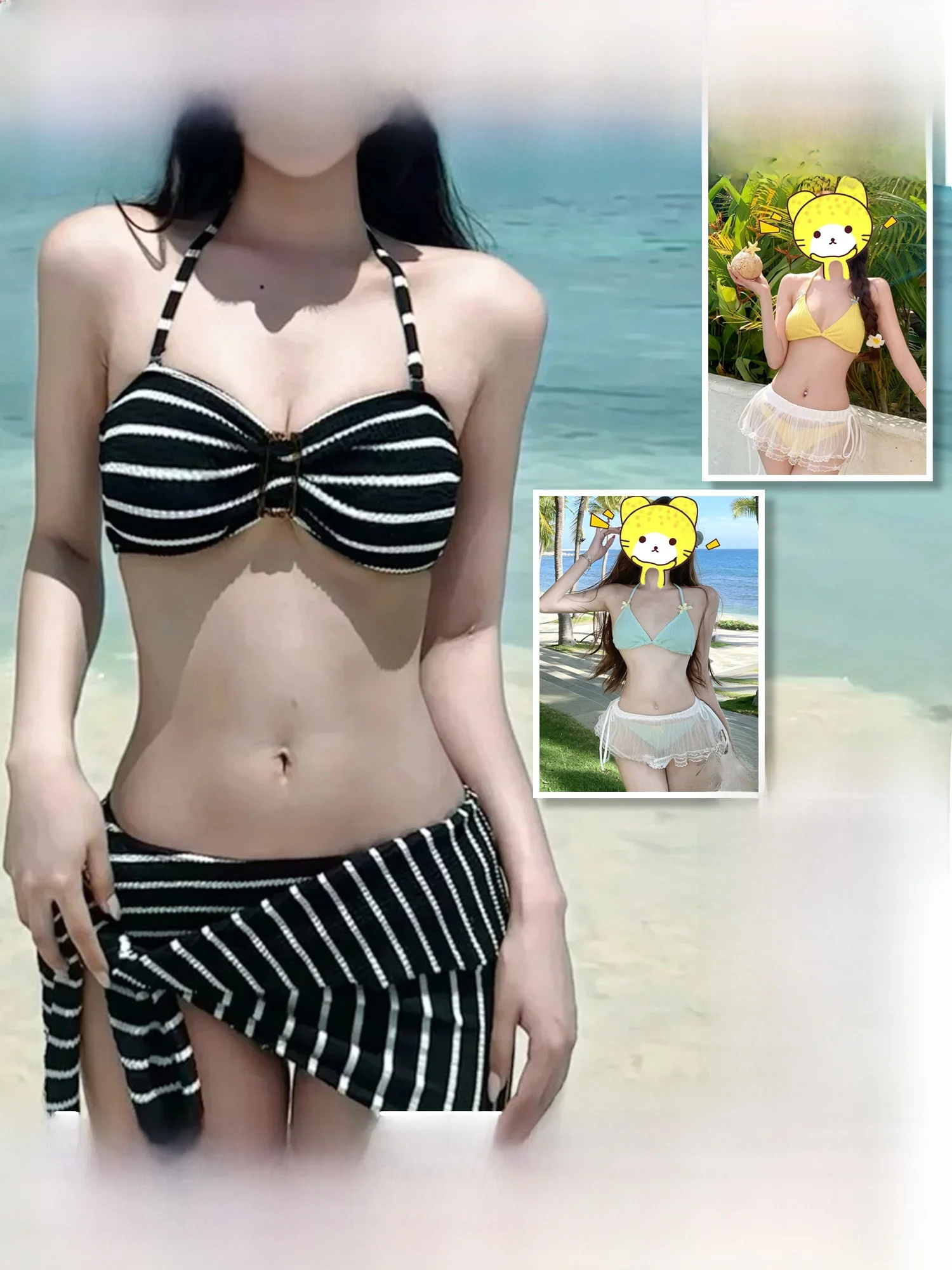 

Ansaa Women's Bikini Swimsuit Separate Cover up Sexy Vaion Beach Qui Dry Swimming Costume with Chest Pad No Steel Ring