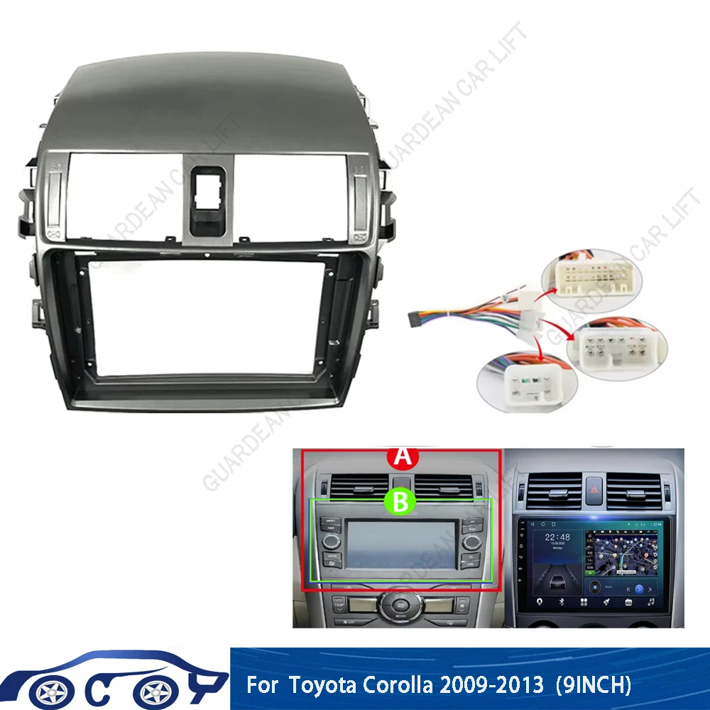 Facias de Audio para coche de 9 pulgadas para Toyota Corolla 2009-2013, Android, GPS, marco estéreo, reproductor de Panel, unidad principal 2DIN, embellecedor de instalación