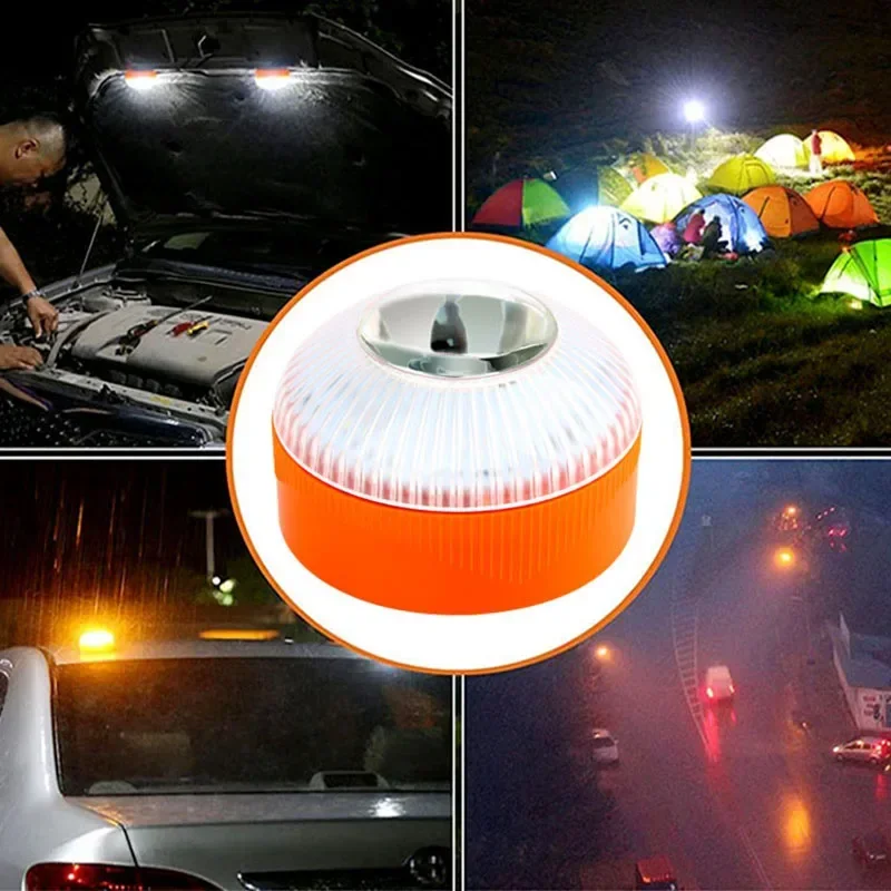 V16 Flash Lights LED White Light Emergency Light Yellow Lights Car Warning Lamps Traffic Light with Battery Bottom Strong Magnet