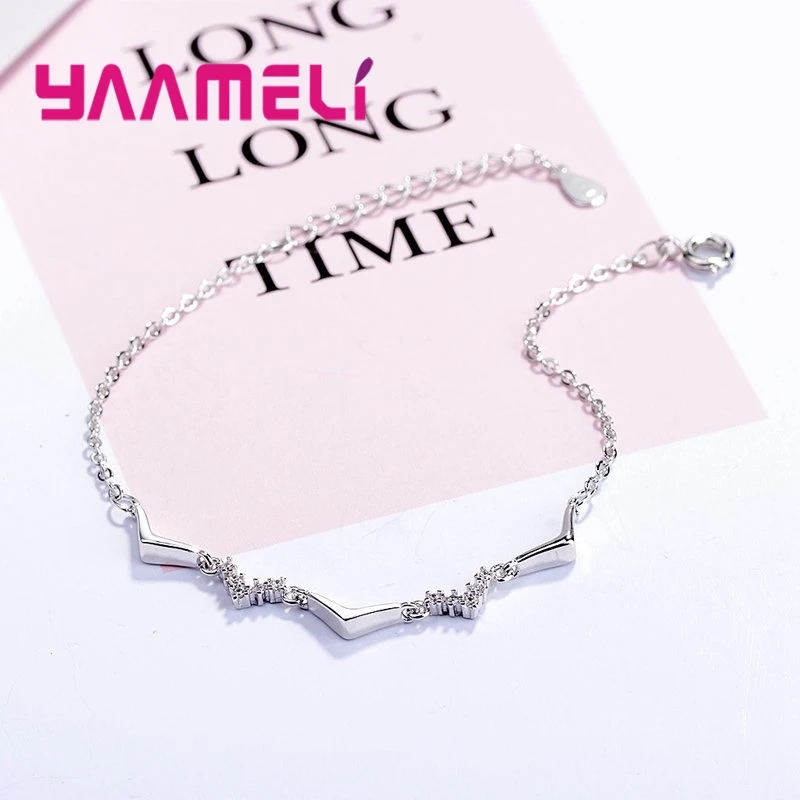 

Простые браслеты из стерлингового серебра 925 пробы V-образной формы с геометрическим кубическим цирконием и кристаллами для женщин и девочек, юбилейные вечерние ювелирные изделия, подарки