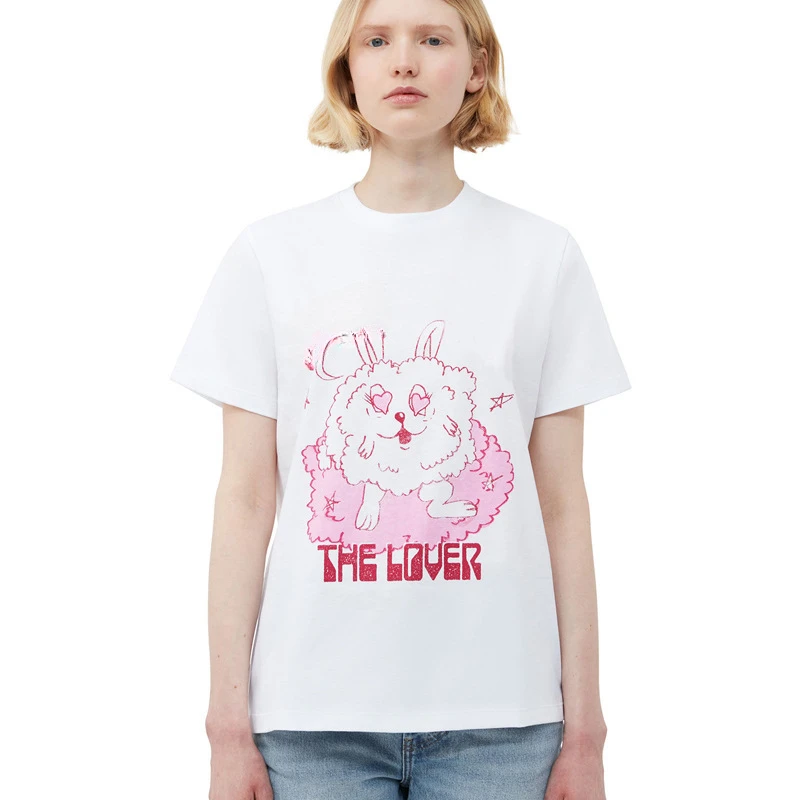 

2023 Spring and Summer New Letter Interesting Rabbit Print Pullover Round Neck Loose Casual T-shirt Women