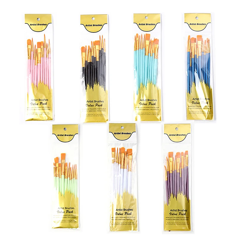 10 Plastic Long Pole Children's Art DIY Graffiti Nylon Watercolor Acrylic Set Brushes