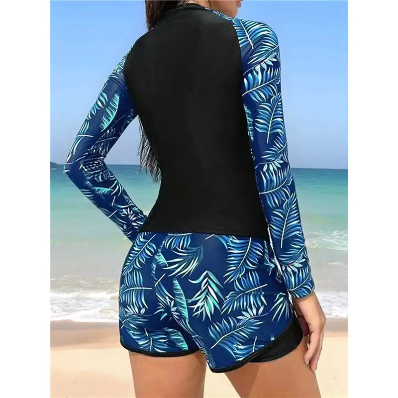 Rash Guard à manches longues pour femme – Maillots de bain 2 pièces avec soutien-gorge intégré, chemise et short de bain