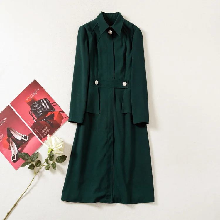 Princess Kate Middleton Coat Dress Clothes Autumn Winter Long Sleeve Green Long Trench Coat Women Office Lady Vintage Dresses view 4