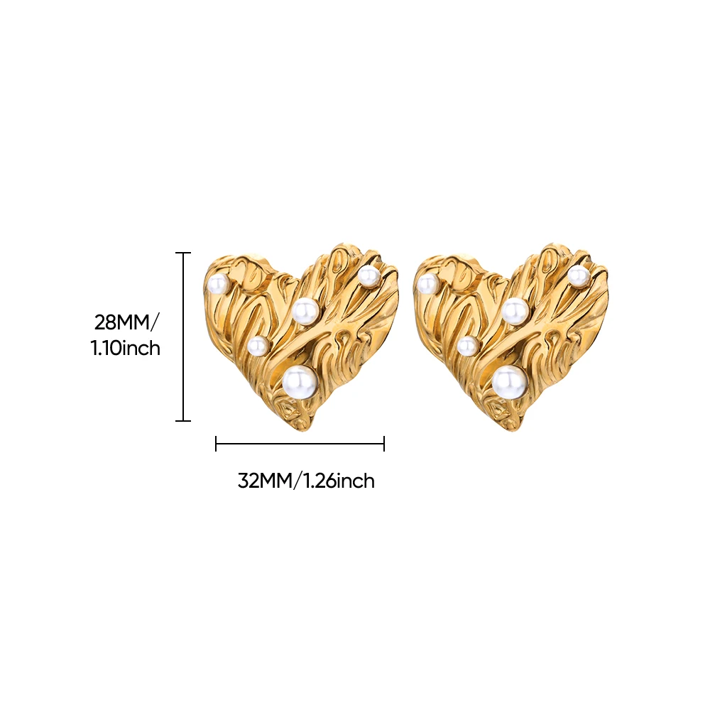 Imitatie Parel Hart Stud Oorbellen voor Vrouwen Roestvrij Staal Goud Kleur Piercing Oorbellen 2024 Nieuwe Trend Oor Sieraden aretes