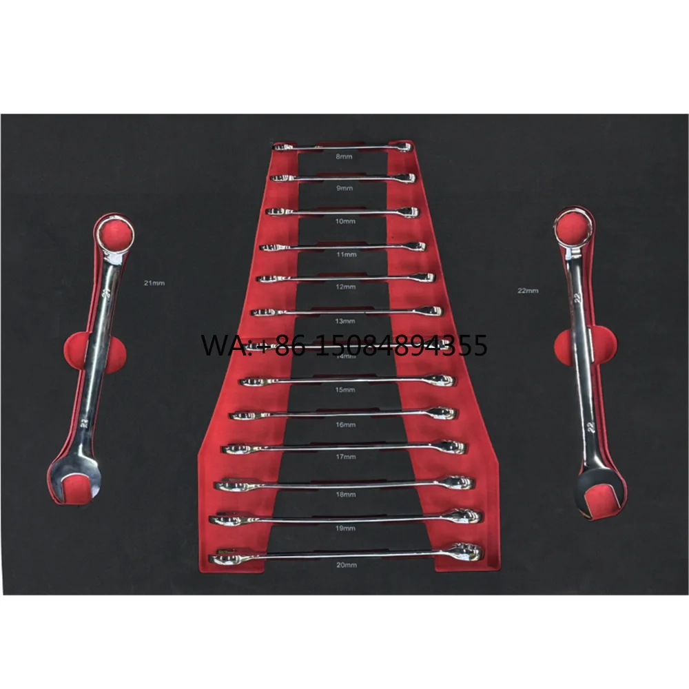 

2025 New CE Multifunctional 15 Pcs Wrench Set with Handles Hex Wrench EVA Tray Durable Essential Car Repair Tool