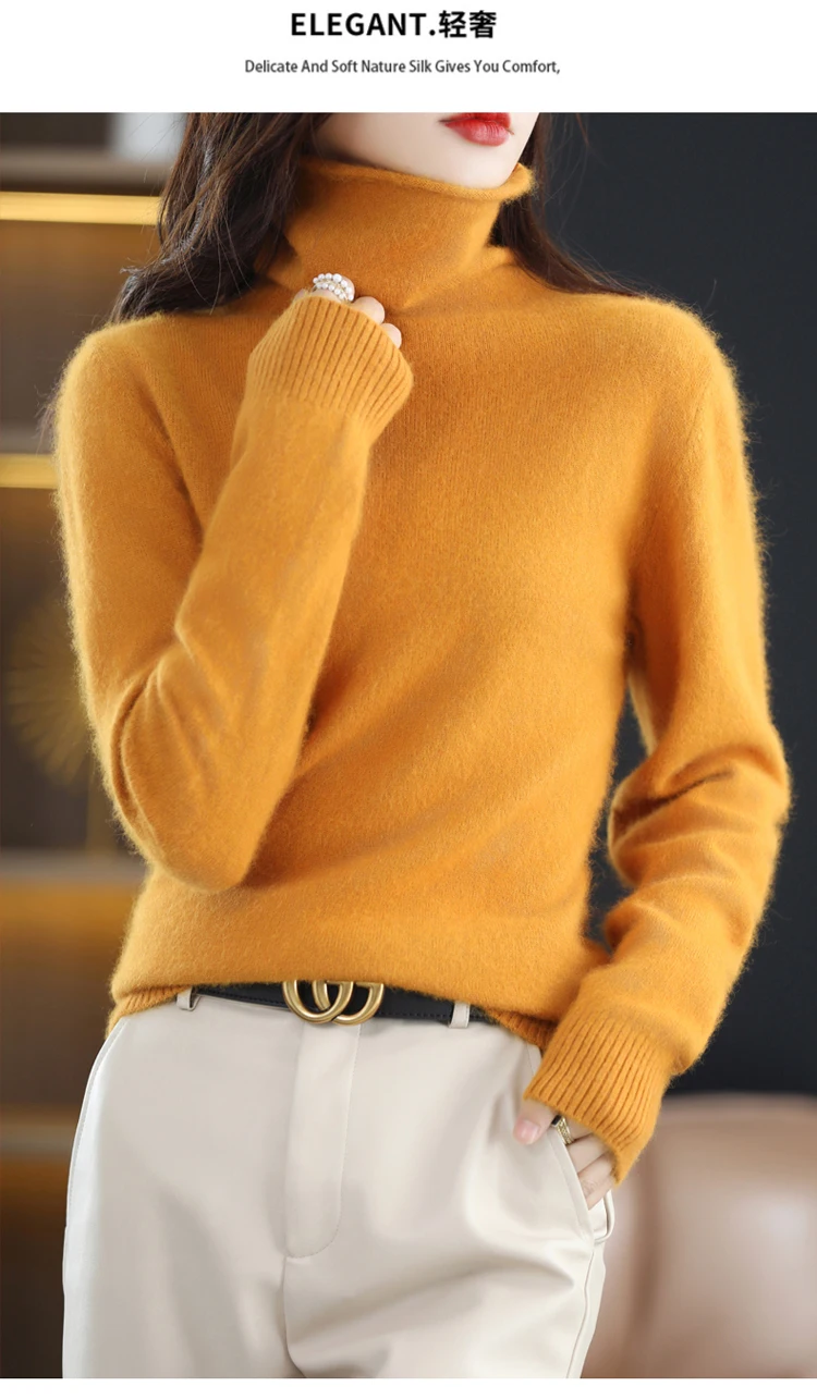 Autumn and Winter 2022 Women's High Neck Pullover 100% Pure Mink Cashmere Sweater Knitted Soft Fashion Women's Clothing